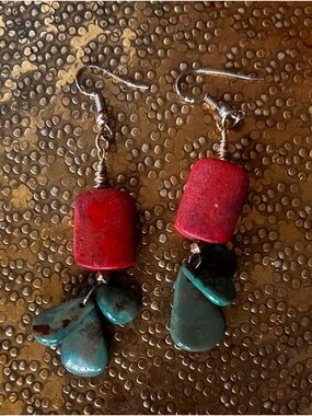 Orange jasper and Turquoise Drop Earrings — Women Jewelry